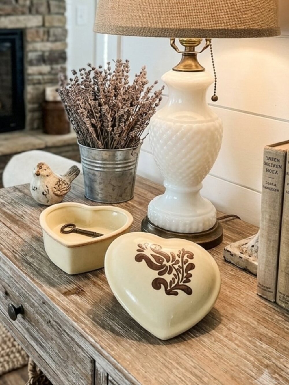 VTG Pfaltzgraff Village Heart Trinket Box Ceramic Covered Dish Rustic Farmhouse